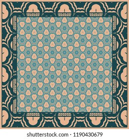 Geometric Pattern with hand-drawing floral ornament. illustration. For fabric, textile, bandana