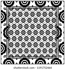 Geometric Pattern with hand-drawing floral ornament. illustration. For fabric, textile, bandana