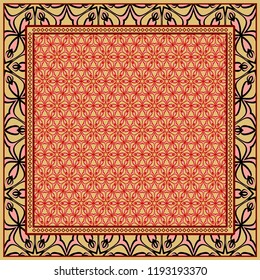 Geometric Pattern with hand-drawing floral ornament. illustration. For fabric, textile, bandana, scarg, print.