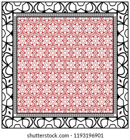 Geometric Pattern with hand-drawing floral ornament. illustration. For fabric, textile, bandana, scarg, print.