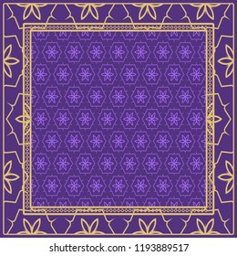 Geometric Pattern with hand-drawing floral ornament. illustration. For fabric, textile, bandana, scarg, print.
