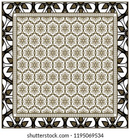 Geometric Pattern with hand-drawing floral ornament. illustration. For fabric, textile, bandana