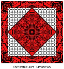 Geometric Pattern with hand-drawing floral ornament. illustration. For fabric, textile, bandana, scarg, print.