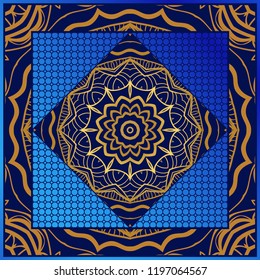 Geometric Pattern with hand-drawing floral ornament. illustration. For fabric, textile, bandana, scarg, print.