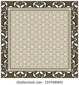 Geometric Pattern with hand-drawing floral ornament. illustration. For fabric, textile, bandana