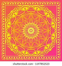 Geometric Pattern with hand-drawing floral ornament. illustration. For fabric, textile, bandana, scarg, print.