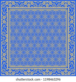 Geometric Pattern with hand-drawing floral ornament. illustration. For fabric, textile, bandana, scarg, print