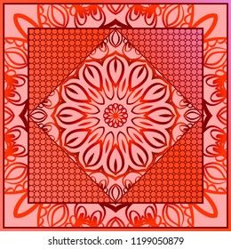 Geometric Pattern with hand-drawing floral ornament. illustration. For fabric, textile, bandana, scarg, print.