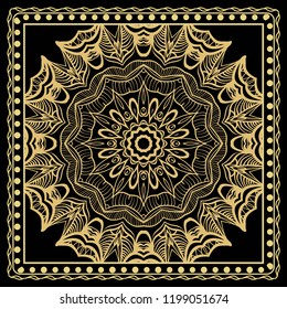 Geometric Pattern with hand-drawing floral ornament. illustration. For fabric, textile, bandana, scarg, print.