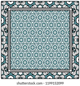Geometric Pattern with hand-drawing floral ornament. illustration. For fabric, textile, bandana, scarg, print.