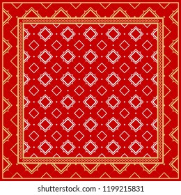 Geometric Pattern with hand-drawing floral ornament. Vector illustration. For fabric, textile, bandana, scarg, print.