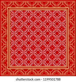 Geometric Pattern with hand-drawing floral ornament. Vector illustration. For fabric, textile, bandana, scarg, print.
