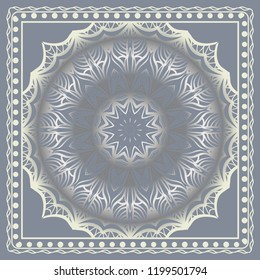 Geometric Pattern with hand-drawing floral ornament. illustration. For fabric, textile, bandana, scarg, print.