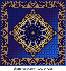 Geometric Pattern with hand-drawing floral ornament. illustration. For fabric, textile, bandana, scarg, print.