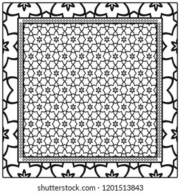 Geometric Pattern with hand-drawing floral ornament. illustration. For fabric, textile, bandana, scarg, print