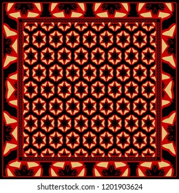 Geometric Pattern with hand-drawing floral ornament. illustration. For fabric, textile, bandana