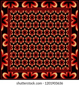 Geometric Pattern with hand-drawing floral ornament. illustration. For fabric, textile, bandana, scarg, print.