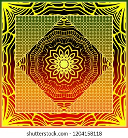 Geometric Pattern with hand-drawing floral ornament. illustration. For fabric, textile, bandana, scarg, print.