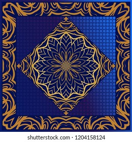 Geometric Pattern with hand-drawing floral ornament. illustration. For fabric, textile, bandana, scarg, print.