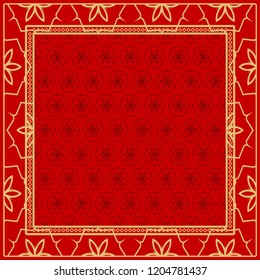 Geometric Pattern with hand-drawing floral ornament. illustration. For fabric, textile, bandana, scarg, print.