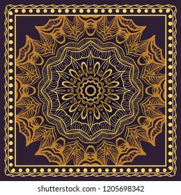 Geometric Pattern with hand-drawing floral ornament. illustration. For fabric, textile, bandana, scarg, print.
