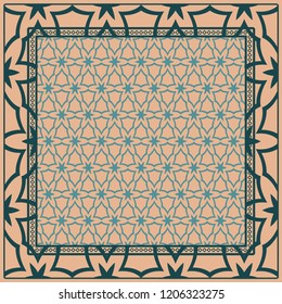 Geometric Pattern with hand-drawing floral ornament. illustration. For fabric, textile, bandana