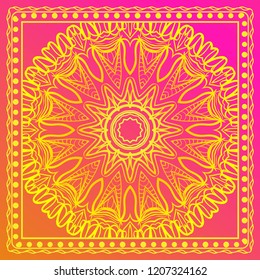 Geometric Pattern with hand-drawing floral ornament. illustration. For fabric, textile, bandana, scarg, print.