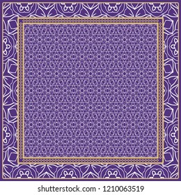 Geometric Pattern with hand-drawing floral ornament. Vector illustration. For fabric, textile, bandana, scarg, print.