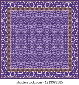Geometric Pattern with hand-drawing floral ornament. Vector illustration. For fabric, textile, bandana, scarg, print.