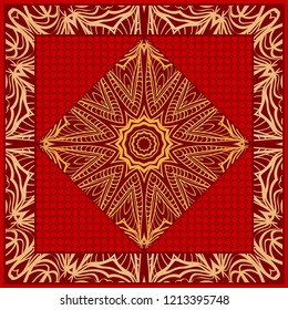Geometric Pattern with hand-drawing floral ornament. illustration. For fabric, textile, bandana, scarg, print.