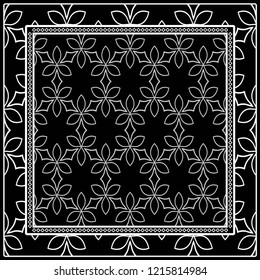 Geometric Pattern with hand-drawing floral ornament. Vector illustration. For fabric, textile, bandana, scarg, print.