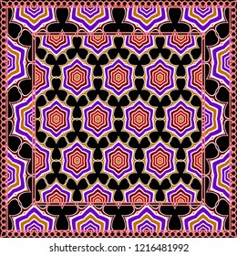 Geometric Pattern with hand-drawing floral ornament. Vector illustration. For fabric, textile, bandana, scarg, print.