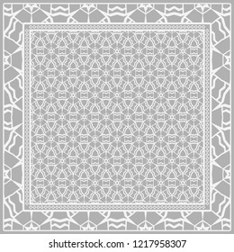 Geometric Pattern with hand-drawing floral ornament. illustration. For fabric, textile, bandana, scarg, print