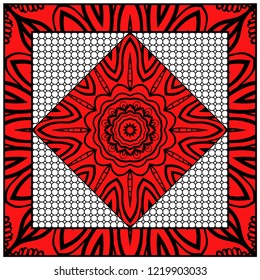 Geometric Pattern with hand-drawing floral ornament. illustration. For fabric, textile, bandana, scarg, print.