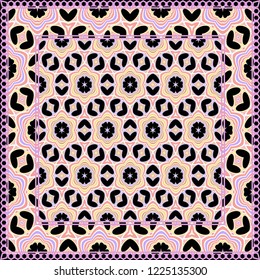Geometric Pattern with hand-drawing floral ornament. Vector illustration. For fabric, textile, bandana, scarg, print.