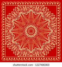 Geometric Pattern with hand-drawing floral ornament. illustration. For fabric, textile, bandana, scarg, print.
