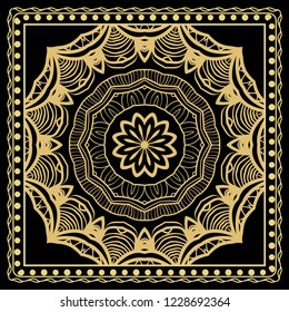 Geometric Pattern with hand-drawing floral ornament. illustration. For fabric, textile, bandana, scarg, print.