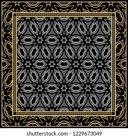 Geometric Pattern with hand-drawing floral ornament. Vector illustration. For fabric, textile, bandana, scarg, print.
