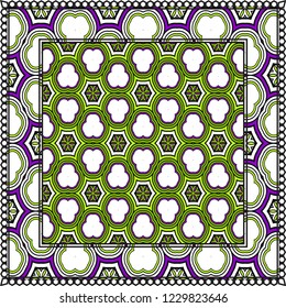 Geometric Pattern with hand-drawing floral ornament. Vector illustration. For fabric, textile, bandana, scarg, print.