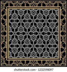 Geometric Pattern with hand-drawing floral ornament. Vector illustration. For fabric, textile, bandana, scarg, print.