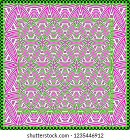 Geometric Pattern with hand-drawing floral ornament. Vector illustration. For fabric, textile, bandana, scarg, print.