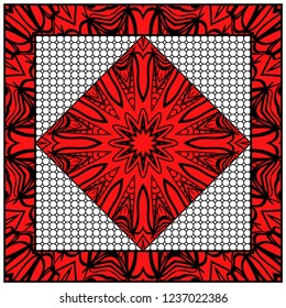 Geometric Pattern with hand-drawing floral ornament. illustration. For fabric, textile, bandana, scarg, print.