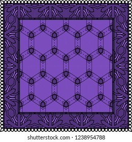 Geometric Pattern with hand-drawing floral ornament. Vector illustration. For fabric, textile, bandana, scarg, print.