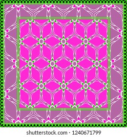 Geometric Pattern with hand-drawing floral ornament. Vector illustration. For fabric, textile, bandana, scarg, print.