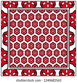 Geometric Pattern with hand-drawing floral ornament. illustration. For fabric, textile, bandana