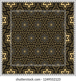 Geometric Pattern with hand-drawing floral ornament. Vector illustration. For fabric, textile, bandana, scarg, print.