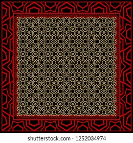 Geometric Pattern with hand-drawing floral ornament. illustration. For fabric, textile, bandana, scarg, print