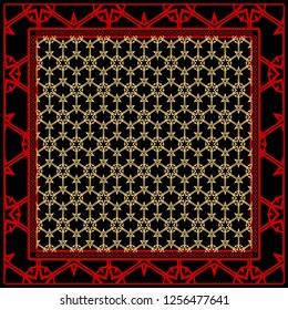 Geometric Pattern with hand-drawing floral ornament. illustration. For fabric, textile, bandana, scarg, print