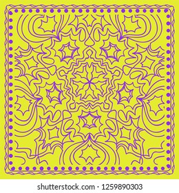 Geometric Pattern with hand-drawing floral ornament. illustration. For fabric, textile, bandana, scarg, print.