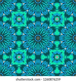 Geometric Pattern with hand-drawing floral ornament. illustration. For fabric, textile, bandana, scarg, print.